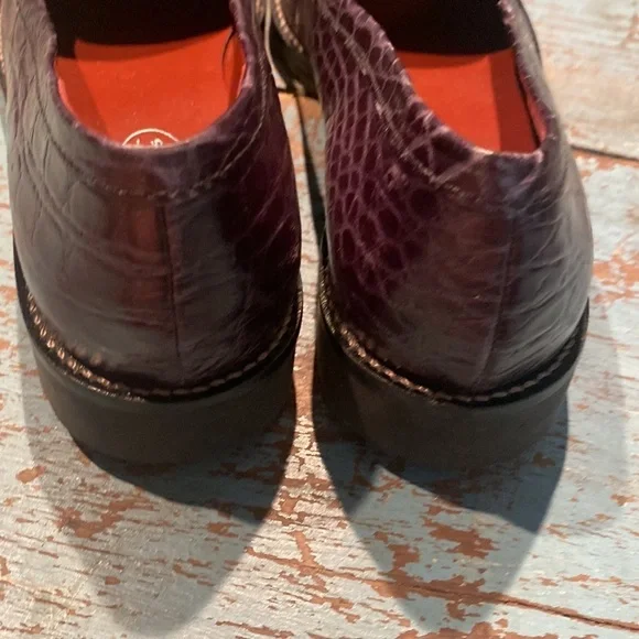 Talbots Croc Embossed Leather Loafers Burgundy Horsebit 7.5 AA Narrow - Picture 4 of 10